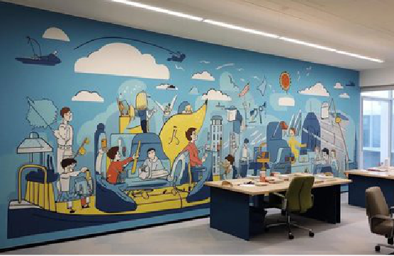 叶县办公室墙绘的特点。